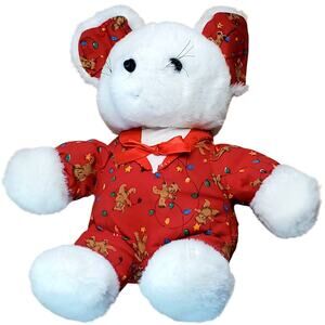 Play by Play White Mouse in Christmas Pajamas 12" Vtg